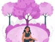 Illustration d'une femme méditant sous les arbres.