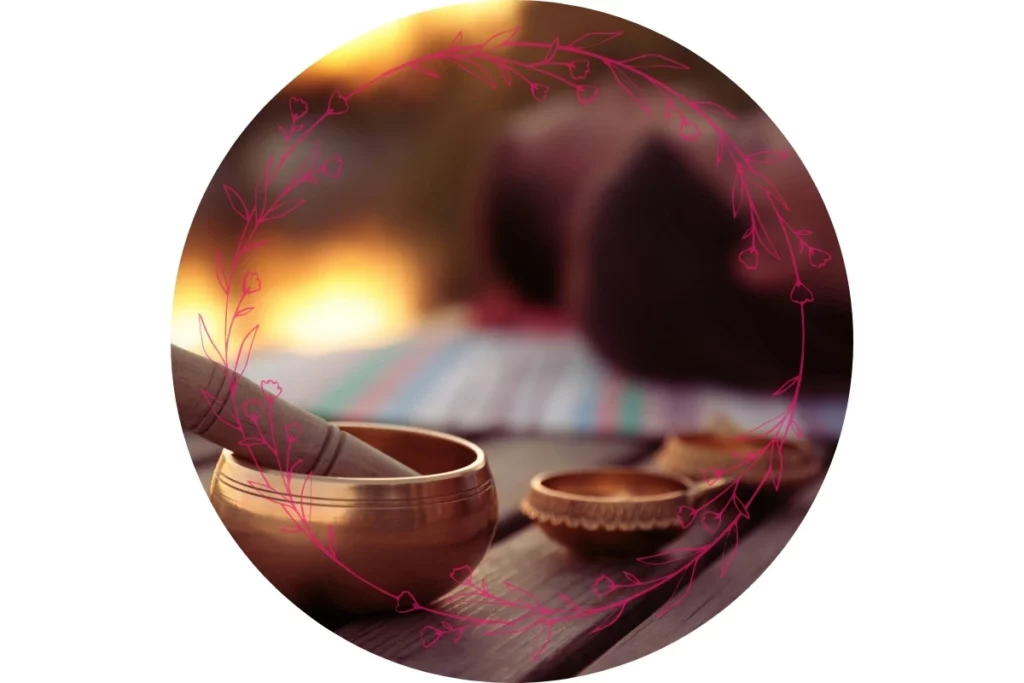 Séance d'harmonisation énergétique avec des bols tibétains.